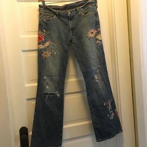 J Crew women’s Embroidered jeans FLORAL AND BIRD